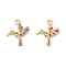 Brass Micro Pave Cubic Zirconia Pendants, with Enamel and Jump Ring, Real 18K Gold Plated, Lead Free & Cadmium Free & Nickel Free, Birds, Mixed Color, 27x24x3mm
