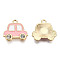 Alloy Enamel Pendants, with Crystal Rhinestone, Light Gold, Car, Pink, 16.5x17.5x3mm, Hole: 1.6mm