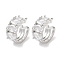 Oval Brass Cubic Zirconia Cuff Earrings for Women, Long-Lasting Plated, Cadmium Free & Lead Free, Platinum, 14.5x15.5x7.5mm