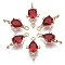 Glass Links connectors, with Brass Micro Pave Cubic Zirconia, Faceted, Teardrop, Light Gold, FireBrick, 18x9.5x4.5mm, Hole: 1.2mm
