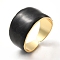 Enamel Plain Band Open Cuff Rings, Real 18K Gold Plated Brass Jewelry for Women, Cadmium Free & Nickel Free & Lead Free, Black, US Size 7 1/4(17.5mm)