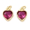 Real 18K Gold Plated Brass Inlaid Cubic Zirconia Charms, with Jump Ring, Long-Lasting Plated, Heart, Deep Pink, 9.5x7x4mm, Jump Ring: 4x0.5mm, 2.5mm Inner Diameter