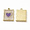 PVD Vacuum Plating 201 Stainless Steel Pendant, with Enamel, Real 18K Gold Plated, Rectangle with Heart Charm, Dark Orchid, 20.5x15x2.7mm, Hole: 1.4mm