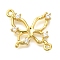 Brass Pave Clear Cubic Zirconia Connector Charms, Cadmium Free & Nickel Free & Lead Free, Butterfly Links, Real 18K Gold Plated, 15x16.5x2.5mm, Hole: 1.2mm
