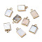 Natural Freshwater Shell Charms, with Golden Plated Iron Loops and Brass Edge, Rectangle, 14x8x3mm, Hole: 1.8mm