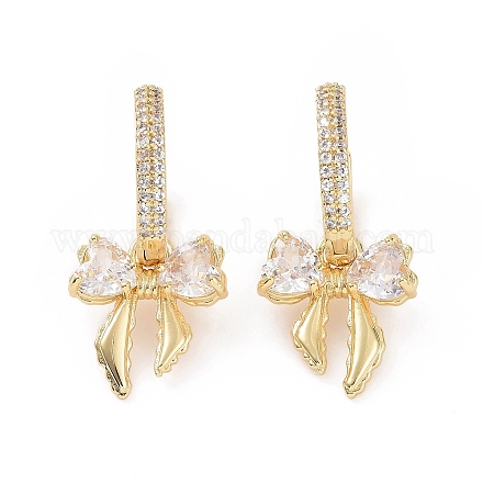 Серьги-кольца с бантом из прозрачного кубического циркония EJEW-C040-05G-1