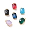 Eco-Friendly Brass with Glass Pendants,  Long-Lasting Plated, Lead Free & Cadmium Free & Nickel Free, Real 18K Gold Plated, Rectangle, Mixed Color, 13x7x5.5mm, Hole: 3mm