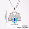 Brass Blue Enamel Fan with Oval Pendant Necklaces, with Clear Cubic Zirconia, Perfect for Daily Wear, Platinum, 15.75 inch(40cm)