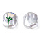 ABS Plastic Imitation Pearl Beads, with Enamel, Oval with Flower, Antique White, 21x15x7mm, Hole: 1.2mm