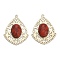 Brass Pave Dyed Synthetic Turquoise Teardrop Chandelier Component Links, Golden, Red, 32x25x5mm, Hole: 1.2mm