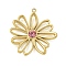 304 Stainless Steel Pendants, with Rhinestone, Hollow Flower Charm, Real 14K Gold Plated, Rose, 28x26x4mm, Hole: 1.4mm