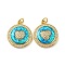 Valentine's Day Brass Micro Pave Cubic Zirconia with Synthetic Opal Pendants, with Jump Ring, Flat Round, Cadmium Free & Lead Free, Real 18K Gold Plated, 20.5x18x4.5mm