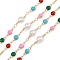 Brass Round Link Chains, with Enamel and ABS Plastic Pearl, Long-Lasting Plated, Rack Plating, Lead Free & Cadmium Free, Unwelded, Handmade Beaded Chains, Golden, 2x1.8x0.4mm