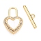 Brass Micro Pave Clear Cubic Zirconia Toggle Clasps, Cadmium Free & Nickel Free & Lead Free, with Shell, Heart, Real 18K Gold Plated, 18.5x12x2mm, Hole: 6.5x3.5mm, Bar: 4.5x16.5x2mm, Hole: 1.4mm
