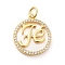 Rack Plating Brass Micro Pave Cubic Zirconia Pendants, with Natural Shell & Jump Rings, Flat Round with Word Fe Charm, Long-Lasting Plated, Cadmium Free & Lead Free, Real 18K Gold Plated, 17.5x15x2.5mm, Hole: 3mm