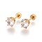 304 Stainless Steel Earlobe Plugs, Screw Back Earrings, with Rhinestone, Crystal, Golden, 13mm, Rhinestone: 6.5x7x4.5mm, Pin: 1mm