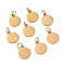 Ion Plating(IP) 304 Stainless Steel Charms, with Jump Rings, Blank Stamping Tag, Flat Round, Real 18K Gold Plated, 10.5x8x0.8mm, Hole: 3.5mm