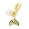 Brass Micro Pave Cubic Zirconia European Dangle Beads, Fishtail, with ABS Imitation Pearl, Rack Plating, Long-Lasting Plated, Lead Free & Cadmium Free, Real 18K Gold Plated, 16x11x2mm, Hole: 4.5mm