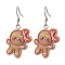 Christmas Resin Dangle Earrings, with 304 Stainless Steel Earring Hooks, Gingerbread Man, Stainless Steel Color, 40x18.5mm