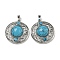Synthetic Blue Turquoise Pendants, Rack Plating Brass Hollow Flat Round Charms, Cadmium Free & Lead Free, Platinum, 36.5x33x9.5mm, Hole: 7.5x5mm