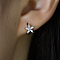 S925 Sterling Silver Flower Hoop Earrings, with Clear Cubic Zirconia, Silver, 7x10mm