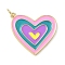 Brass Enamel Pendants, with Jump Ring, Heart Charm, Real 18K Gold Plated, Pink, 20.5x23x2mm, Hole: 3.5mm