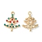 UV Plating Alloy Pendants, with Rhinestone, Christmas Tree Charms, Golden, Green, 22x17.5x2.5mm, Hole: 1.8mm