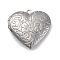 304 Stainless Steel Locket Pendants, Heart with Flower Pattern, Stainless Steel Color, 29x29x7.5mm, Hole: 2mm