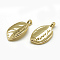 Brass Charms, Cadmium Free & Nickel Free & Lead Free, Leaf, Real 18K Gold Plated, 15x8x2mm, Hole: 1mm
