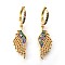 Brass Dangle Hoop Earrings, with Micro Pave Cubic Zirconia, Wing, Colorful, Golden, 41.5mm, Pin: 0.8mm