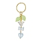 Bowknot & Heart Glass Pendant Decorations, with Acrylic Leaf/Flower Charm amd Iron Split Key Rings, Light Sky Blue, 8.8cm