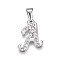 304 Stainless Steel Pendants, with Rhinestone, Letter, Letter.A, 22.5x17x2mm, Hole: 3~3.5x7.5~8mm