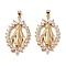 Brass Micro Pave Clear Cubic Zirconia Pendants, Long-Lasting Plated, Oval with Virgin Mary, Real 18K Gold Plated, 36x21x3mm, Hole: 4.5x3.5mm