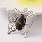 Butterfly Platinum Tone Brass Natural Tiger Eye Pendants, 43x45x7mm, Hole: 9x5mm