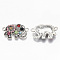 Alloy Links, with Colorful Resin and Rhinestone, Elephant, Antique Silver, 13.5x22.5x3mm, Hole: 1.6mm