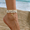 6Pcs Alloy Glass Seed Beads Anklets, Starflsh Charms Jewelry for Women, White, 8-5/8 inch(220mm)