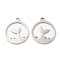 Non-Tarnish 201 Stainless Steel Pendants, Flat Round with Fishtail Charm, Stainless Steel Color, 17.5x15.5x1mm, Hole: 1.4mm
