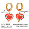 Stainless Steel Ceramic Heart Hoop Earrings, Real 18K Gold Plated, Red, 35x15mm