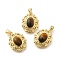 Natural Tiger Eye Pendants, Rack Plating Golden Tone Brass Oval Charms, Long-Lasting Plated, 18x14x6mm, Hole: 3.5x3mm
