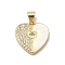 Brass Micro Pave Clear Cubic Zirconia Pendants, Cadmium Free & Lead Free, with Sythetic Opal, Heart, Real 18K Gold Plated, 16.5x15.5x2.5mm, Hole: 4x3.5mm