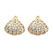 Brass Micro Pave Clear Cubic Zirconia Charms, Cadmium Free & Nickel Free & Lead Free, Shell, Real 18K Gold Plated, 10.5x11x4mm, Hole: 1mm