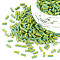 Opaque Colours Two Tone Seed Glass Bugle Beads, Round Hole, Round Bugle, Green Yellow, 4~8.5x2mm, Hole: 0.6~0.8mm, about 450g/Pound