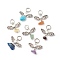7Pcs 7 Styles Chakra Natural & Synthetic Mixed Stone Chips Alloy Pendants, Natural Green Aventurine & Garnet & Red Aventurine & Lapis Lazuli & Amethyst & Citrine, Synthetic Turquoise, Heart with Wing Charm, 20~21.5mm, Stone: 6~14x5~8mm, Link: 23.5x13.5x4mm, Hole: 5.7mm, 1pc/style
