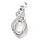 Brass Micro Pave Clear Cubic Zirconia Open Back Bezel Pendant Cabochon Settings, Long-Lasting Plated, Heart, Platinum, 34x16x9mm, Hole: 7x4mm, Hole: 7mm, Tray: 14x10mm