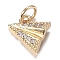 Brass Micro Clear Cubic Zirconia Charms, Long-Lasting Plated, Paper Plane Shape, Real 18K Gold Plated, 7.5x6.7x2.5mm, Hole: 2.7mm