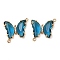 Brass Pave Faceted Glass Connector Charms, Cadmium Free & Nickel Free & Lead Free, Golden Tone Butterfly Links, Steel Blue, 20x22x5mm, Hole: 1.2mm