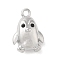 Brass Micro Pave Cubic Zirconia Charms, Cadmium Free & Nickel Free & Lead Free, Penguin, Real Platinum Plated, 13x9x5.5mm, Hole: 1.4mm