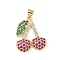 Brass Micro Pave Cubic Zirconia Pendants, Fruits, Lead Free & Cadmium Free, Long-Lasting Plated, Rack Plating, Real 18K Gold Plated, Cherry, 21.5x18x3mm, Hole: 5x3mm