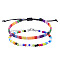 2Pcs 2 Styles Bohemian Fibre Woven Braided Bracelets Set, Glass Seed Beads Bracelets, Colorful, 7-7/8 inch(20cm)