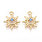 Brass Micro Pave Cubic Zirconia Charms, Sun, Real 18K Gold Plated, 15x12x2.5mm, Hole: 1.2mm